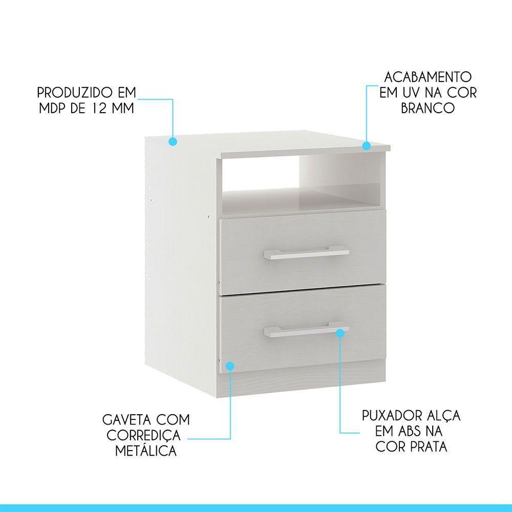 Mesa De Cabeceira 2 Gavetas 36x46cm Mdp Branco Menu Móveis Branco - 3