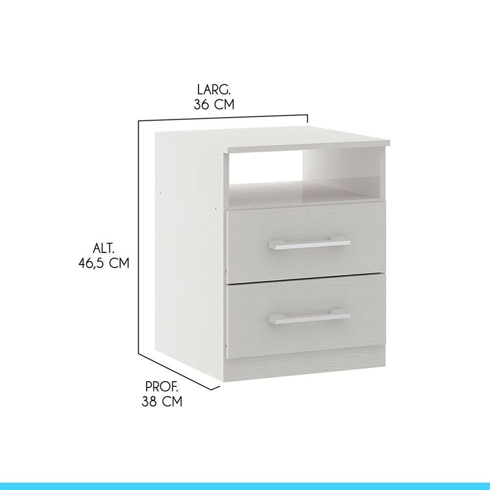Mesa De Cabeceira 2 Gavetas 36x46cm Mdp Branco Menu Móveis Branco - 4