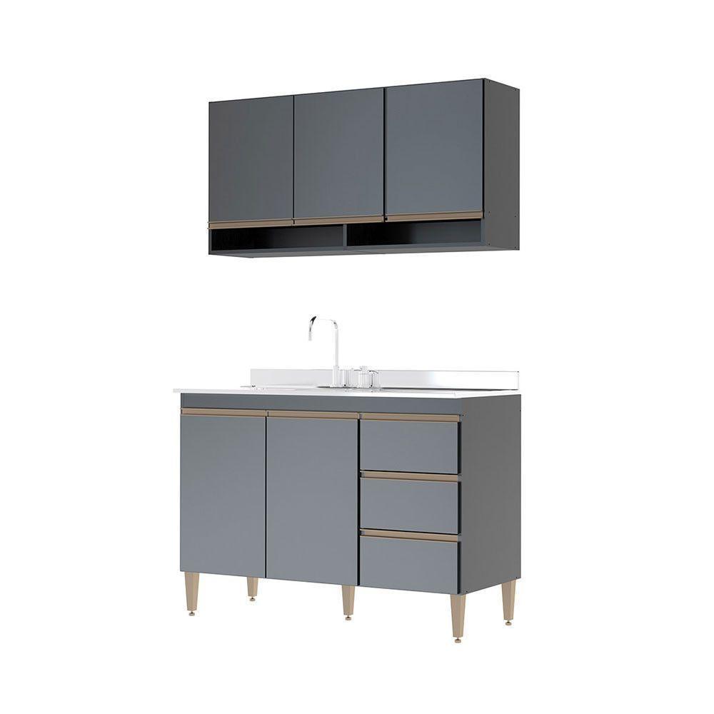 Balcão Para Pia Com Armário Aéreo Sabrina 2pçs Menu Móveis Preto - 2