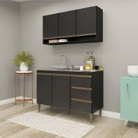 Balcão Para Pia Com Armário Aéreo Sabrina 2pçs Menu Móveis Preto - 1