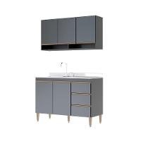 Balcão Para Pia Com Armário Aéreo Sabrina 2pçs Menu Móveis Preto - 2