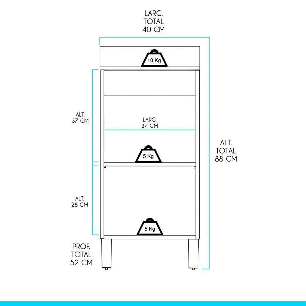 Balcão Para Cozinha Sabrina 40x88cm 1 Porta Mdp Menu Móveis Branco - 3