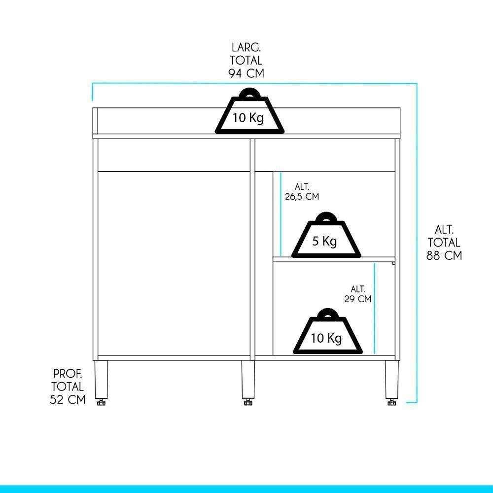 Balcão Canto Reto Sabrina 1 Porta 94x88cm Mdp Menu Móveis Branco - 3