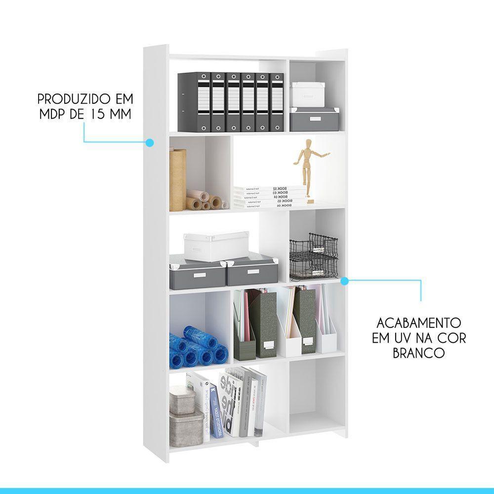 Estante Multiuso Com Nichos 91x183cm Mdp Branco Menu Móveis Branco - 4