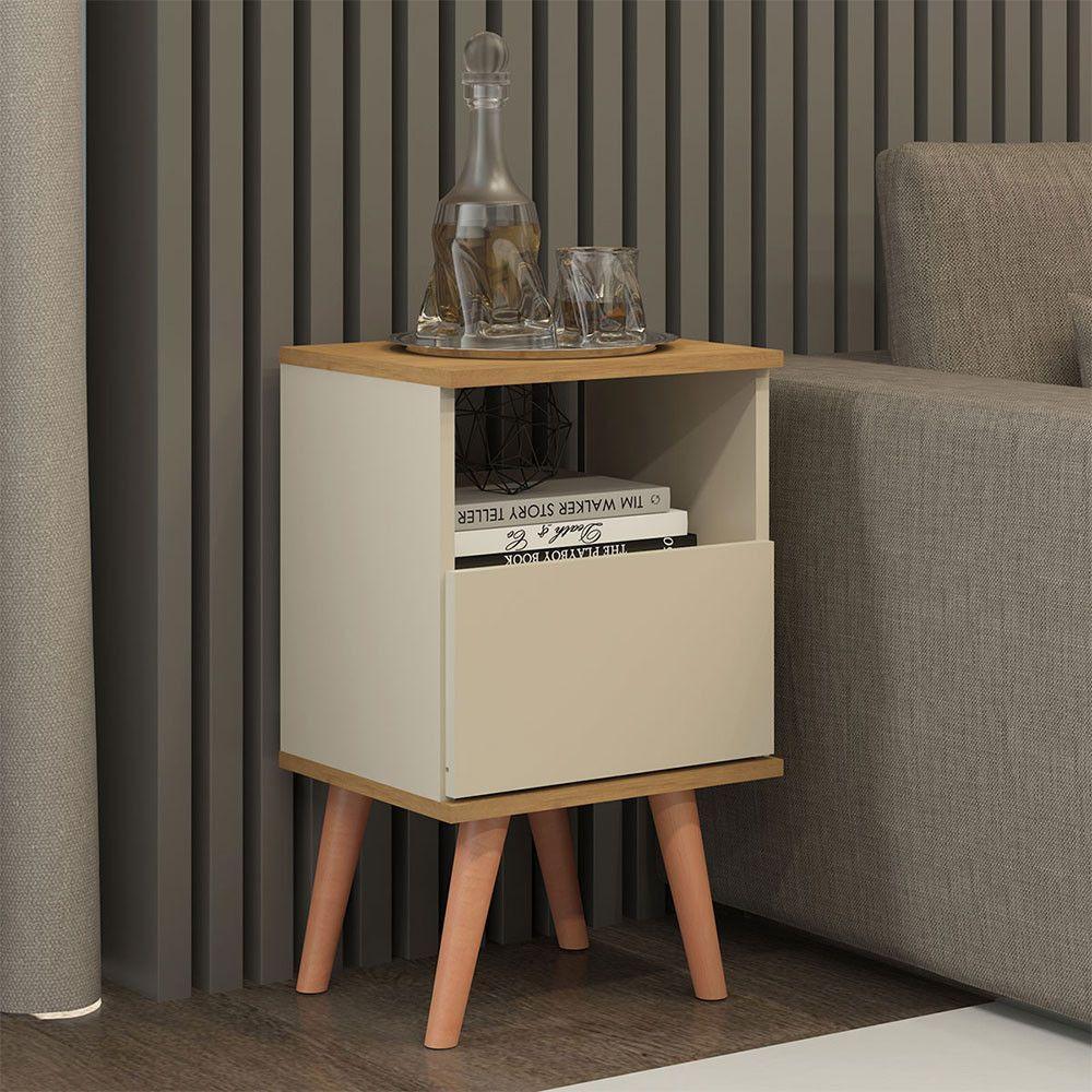 Mesa De Cabeceira Vicenza 1 Gaveta 36x61cm Mdp Menu Móveis Champanhe - 1