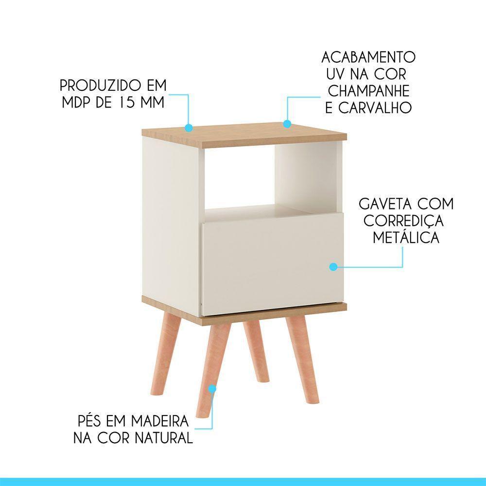 Mesa De Cabeceira Vicenza 1 Gaveta 36x61cm Mdp Menu Móveis Champanhe - 2