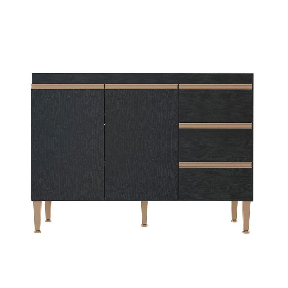 Balcão Pia Cozinha Modulada Sabrina 120x52cm Mdp Menu Móveis Preto - 1