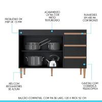 Balcão Pia Cozinha Modulada Sabrina 120x52cm Mdp Menu Móveis Preto - 2