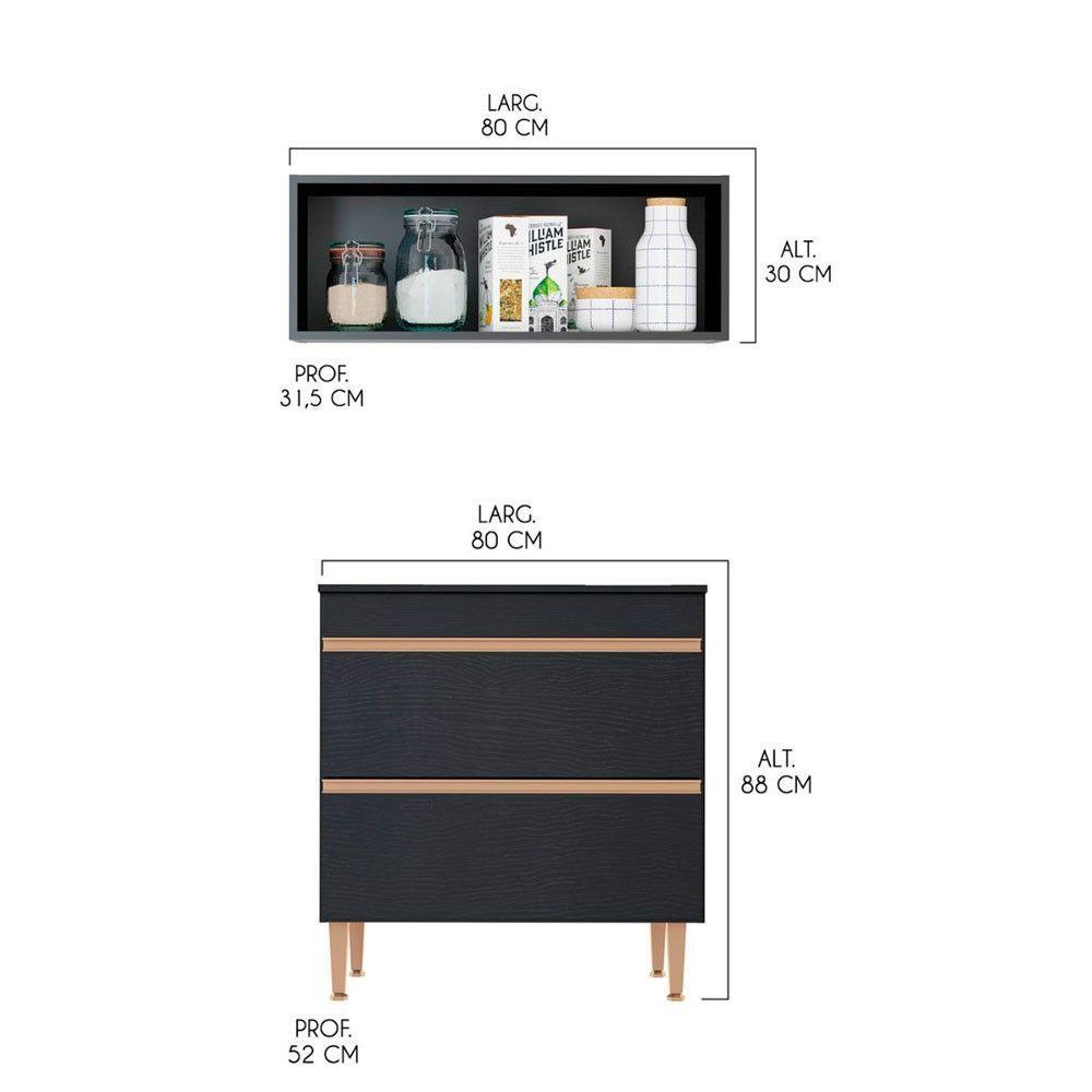 Balcão Para Cooktop Com 2 Gavetas Sabrina 2pçs Menu Móveis Preto - 2