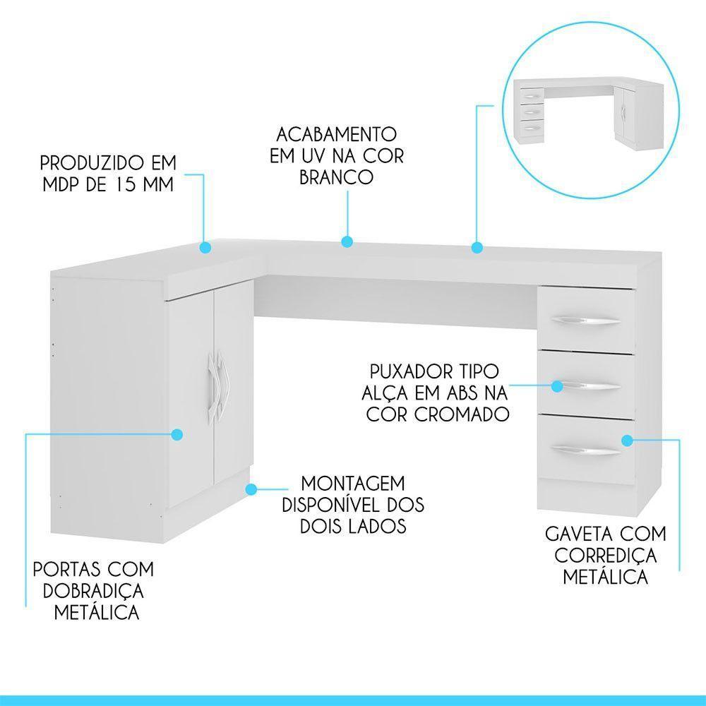 Mesa Escritório Em L Armário E Gaveteiro Branco Menu Móveis Branco - 2