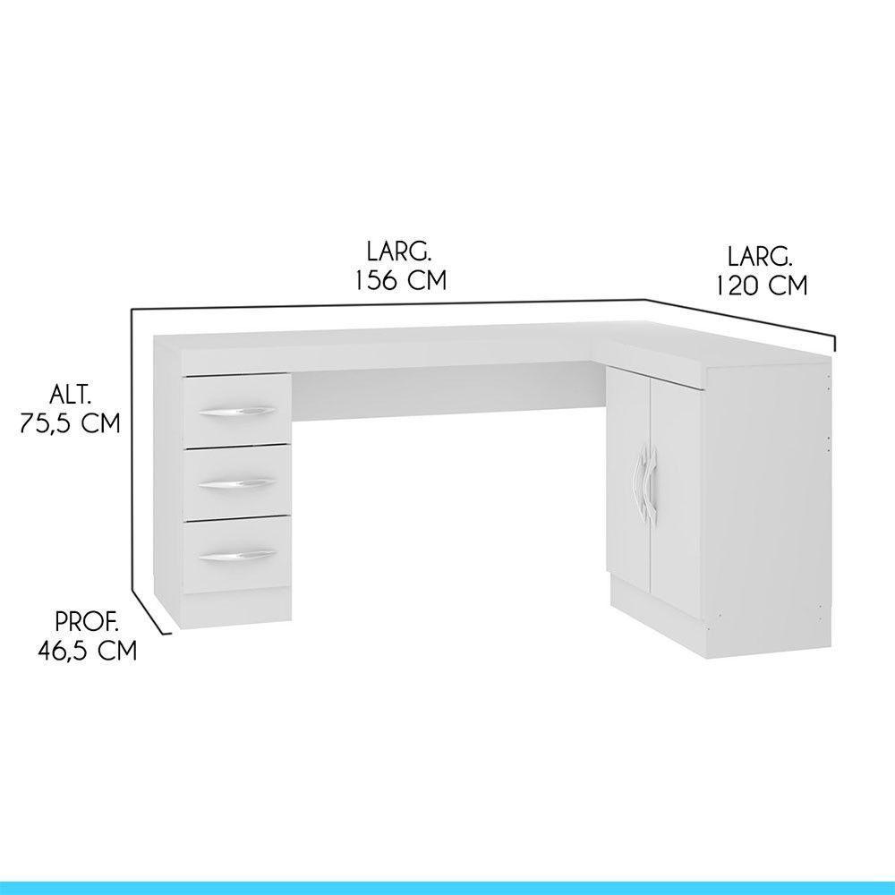 Mesa Escritório Em L Armário E Gaveteiro Branco Menu Móveis Branco - 3