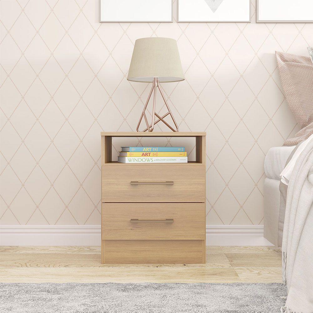 Mesa De Cabeceira 2 Gavetas 36x46cm Mdp Carvalho Menu Móveis Carvalho - 1