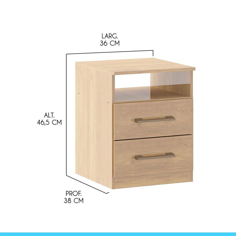 Mesa De Cabeceira 2 Gavetas 36x46cm Mdp Carvalho Menu Móveis Carvalho - 3