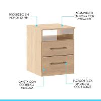 Mesa De Cabeceira 2 Gavetas 36x46cm Mdp Carvalho Menu Móveis Carvalho - 2