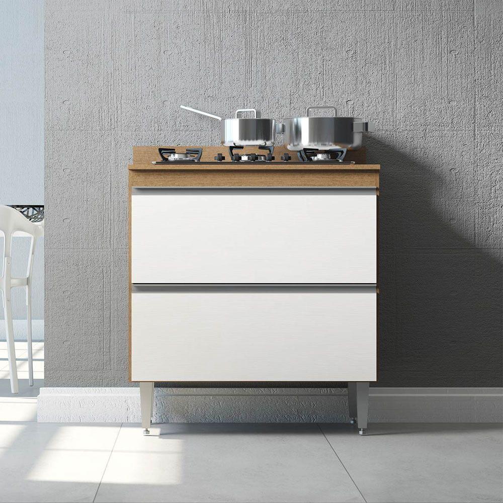 Balcão Sabrina Para Cozinha 2 Gvts 80x88cm Mdp Menu Móveis Avelã Branco - 1