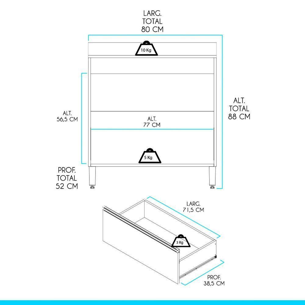Balcão Sabrina Para Cozinha 2 Gvts 80x88cm Mdp Menu Móveis Avelã Branco - 3