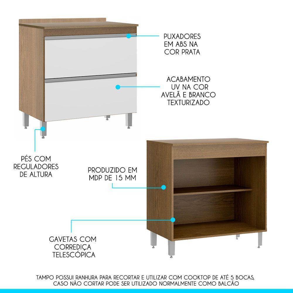 Balcão Sabrina Para Cozinha 2 Gvts 80x88cm Mdp Menu Móveis Avelã Branco - 4
