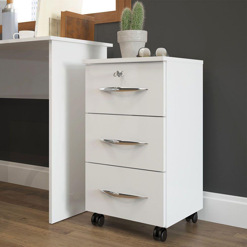 Gaveteiro Para Escritório 3 Gavetas Rodízios Mdp Menu Móveis Branco - 1