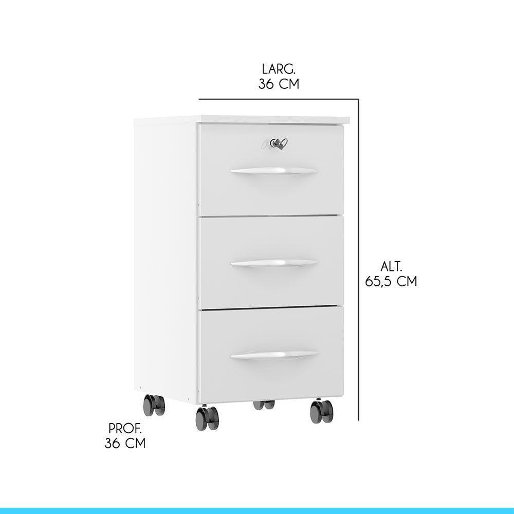 Gaveteiro Para Escritório 3 Gavetas Rodízios Mdp Menu Móveis Branco - 3