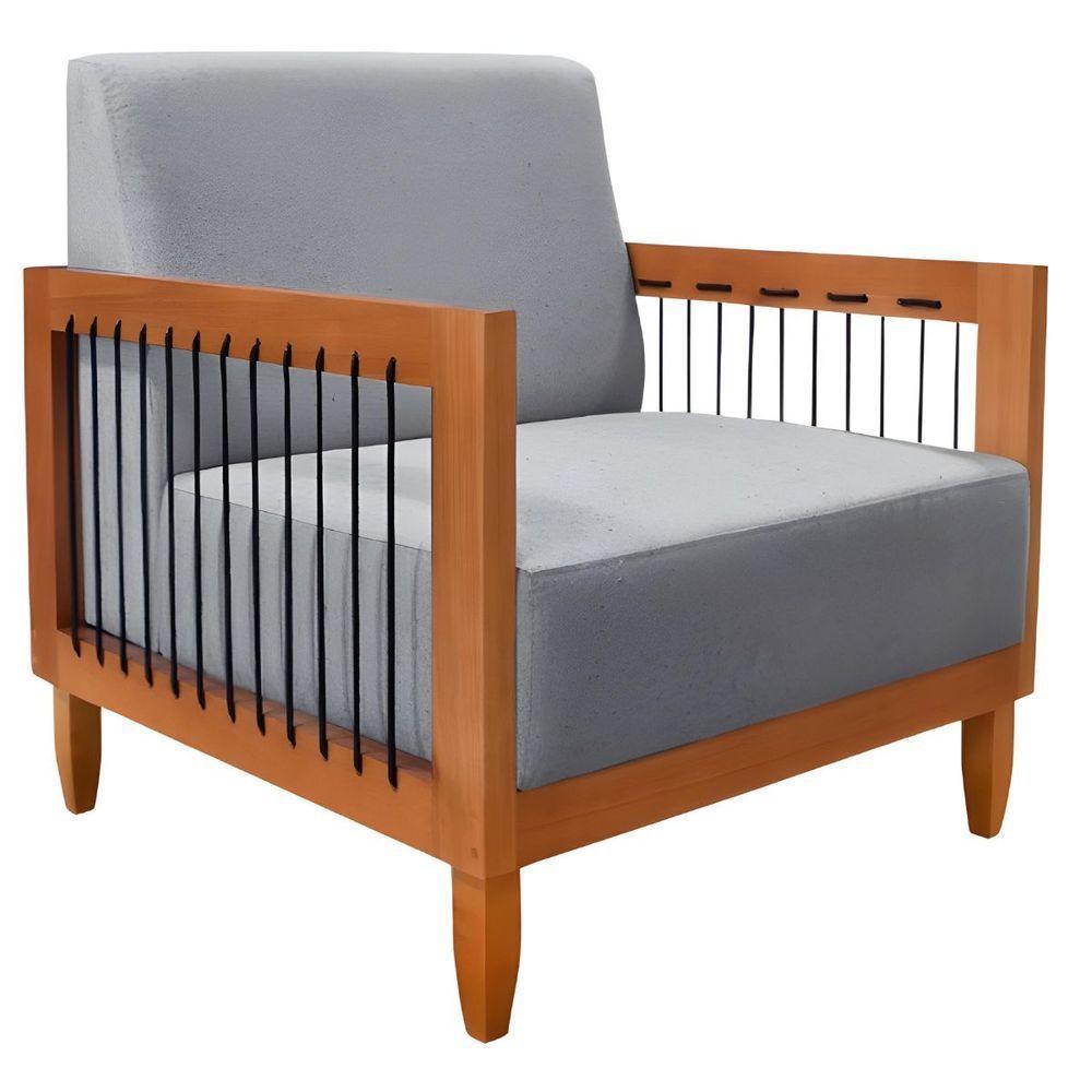 Poltrona Decorativa Lorena Sala De Estar Recepção Escritório Linho Cor:cinza - 1