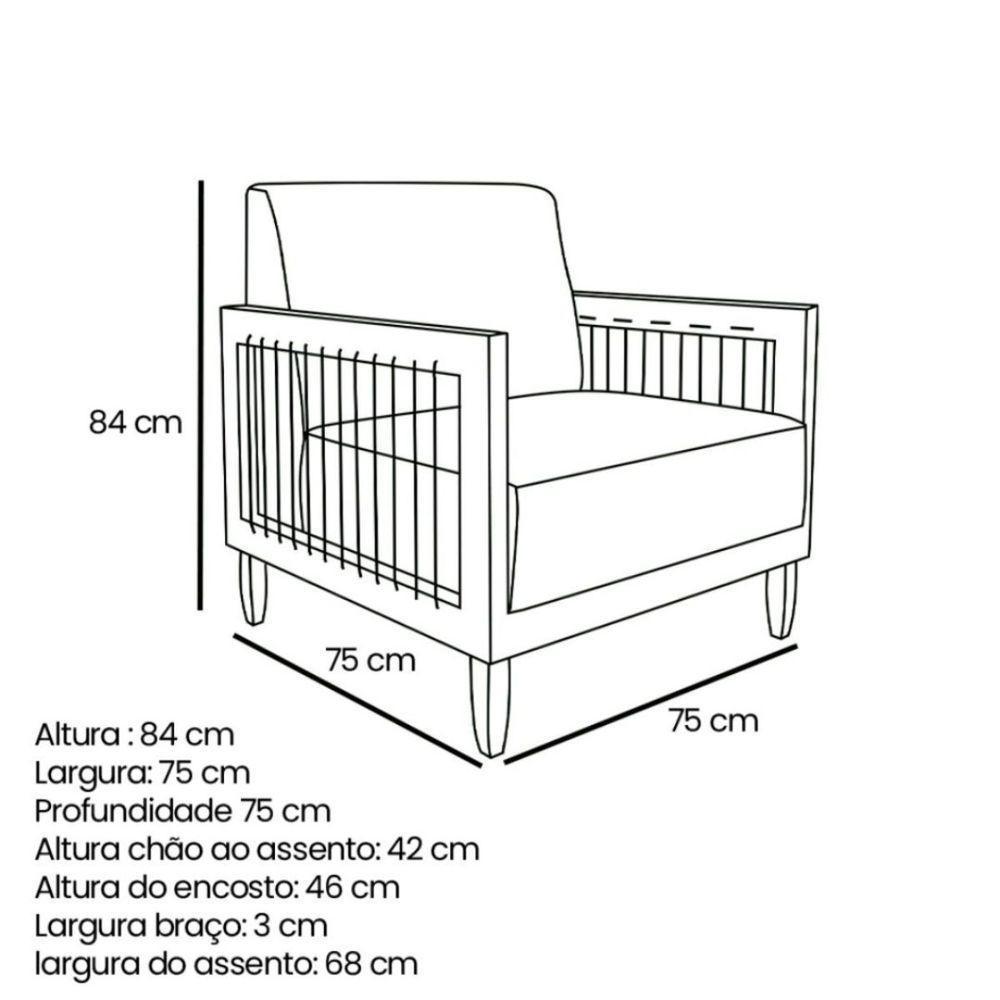 Poltrona Decorativa Lorena Sala De Estar Recepção Escritório Linho Cor:cinza - 3