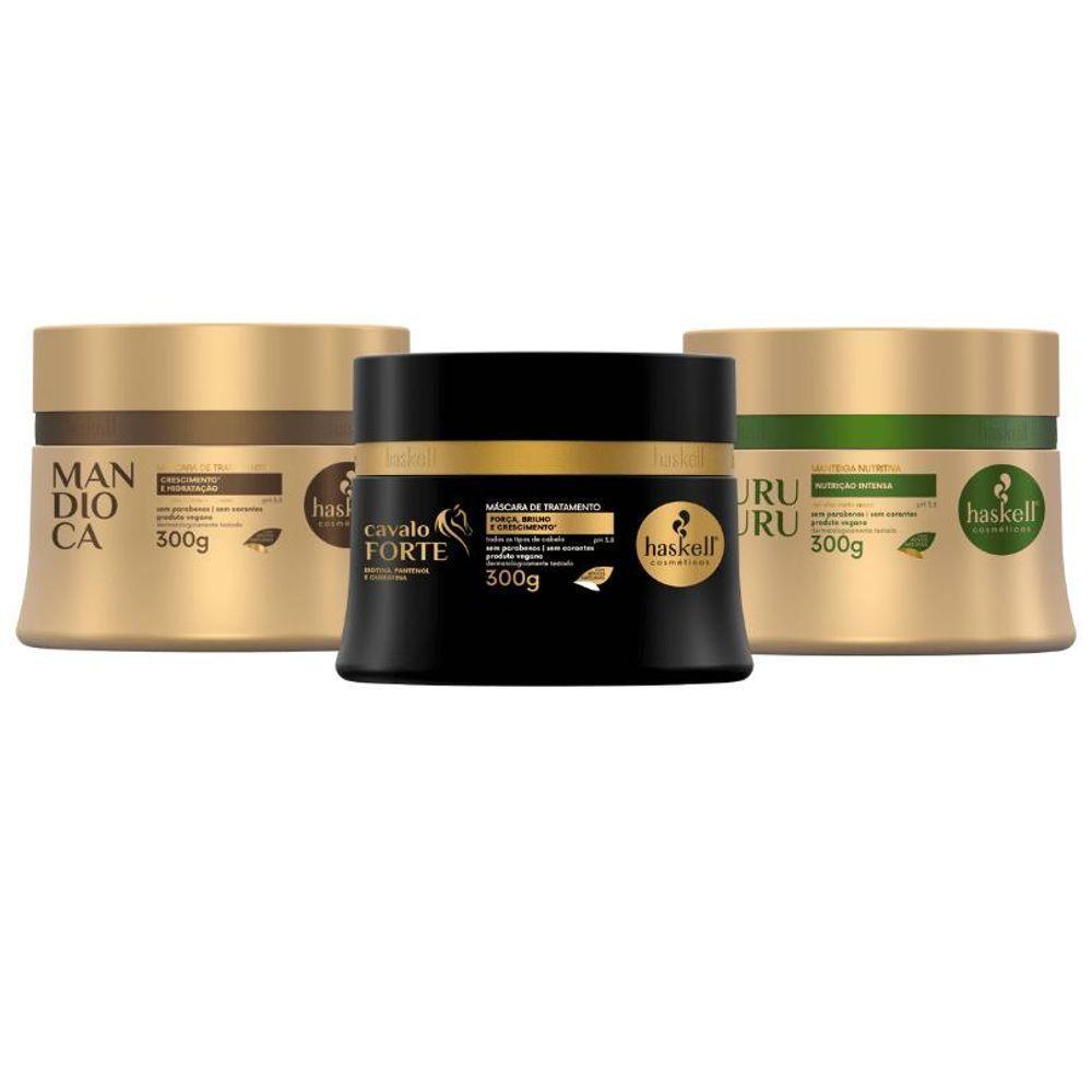 Kit Máscaras Mandioca + Cavalo Forte + Murumuru Haskell - 300g - Cabelo Ressecados - 1