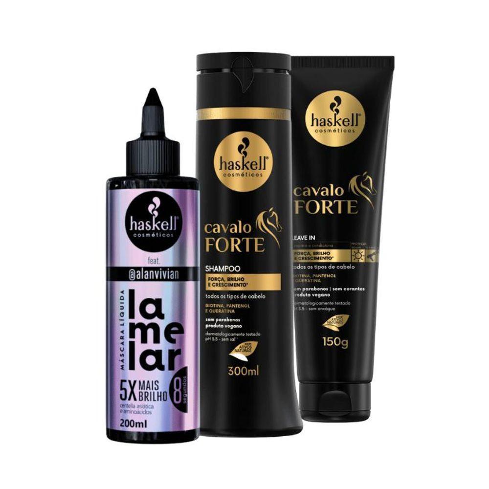 Kit Máscara Líquida Lamelar + Shampoo E Leave In Cavalo Forte Haskell - 1