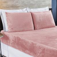 Jogo Cama Lençol Casa Scarpa Biasoft Solteiro Manta Flannel Quente 2 Peças - Rosa - 1