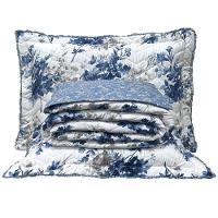 Kit Cobre Leito Colcha Casa Scarpa Classics Queen Dupla Face Percal 300 Fios Estampado 3 Peças - Flores Azuis - 1