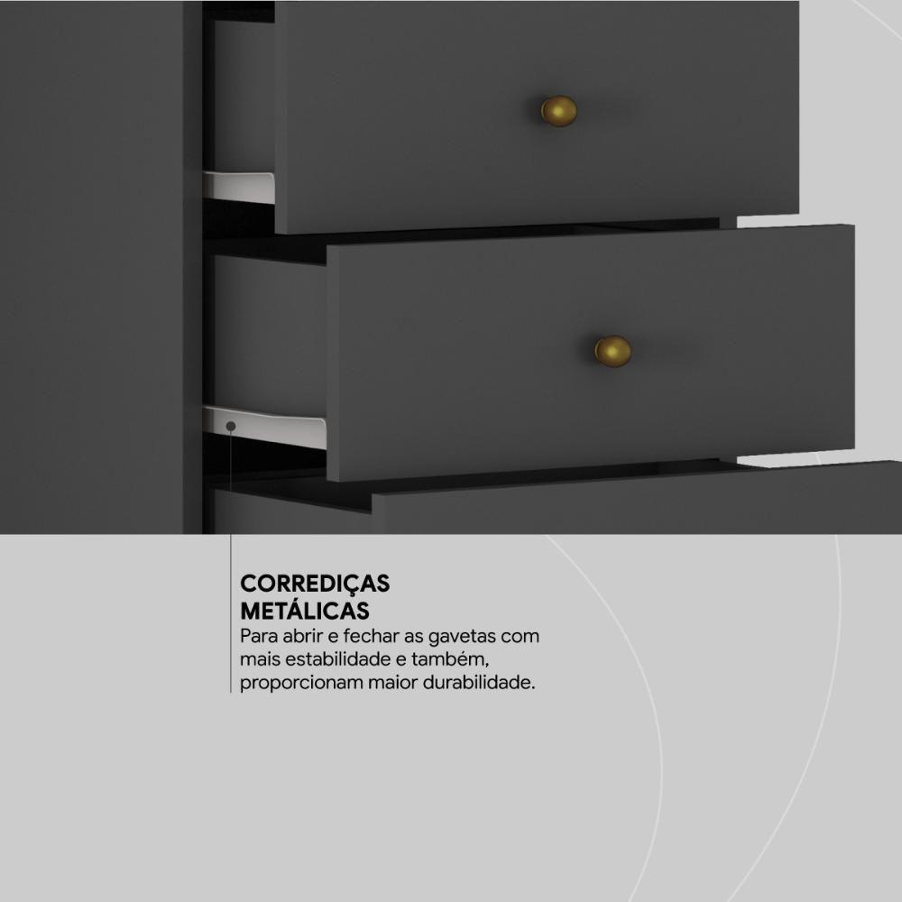 Mesa De Cabeceira 4 Gavetas Presence - Amêndola-grafito Amêndola-grafito - 9