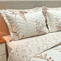 Kit Cobre Leito Colcha Casa Scarpa Classics Queen Dupla Face Percal 300 Fios Estampado 3 Peças - Flores Damasco - Palha - 3