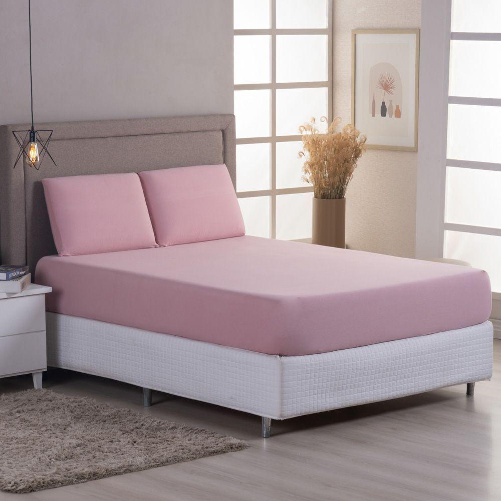 Jogo Cama Lençol Casa Scarpa Sonnet Queen Malha Lisa Algodão Macio 3 Peças - Rosê - 3