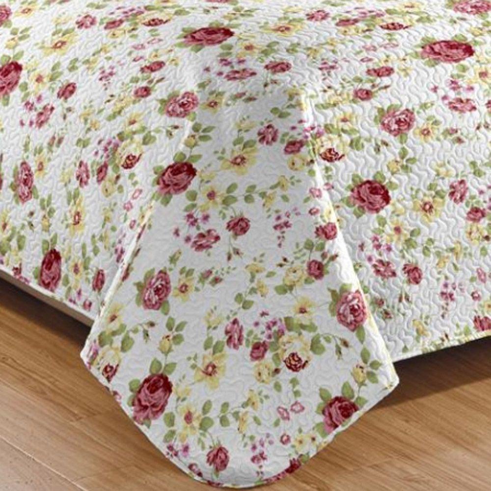 Kit Cobre Leito Colcha Mix Queen Estampado Dupla Face Floral 3 Peças - Laís - 100% Poliéster - 3