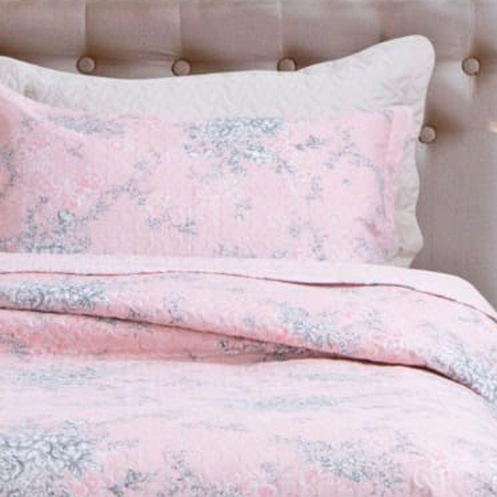 Kit Cobre Leito Colcha Mix Queen Estampado Dupla Face Floral 3 Peças - Grace - 100% Poliéster - 2