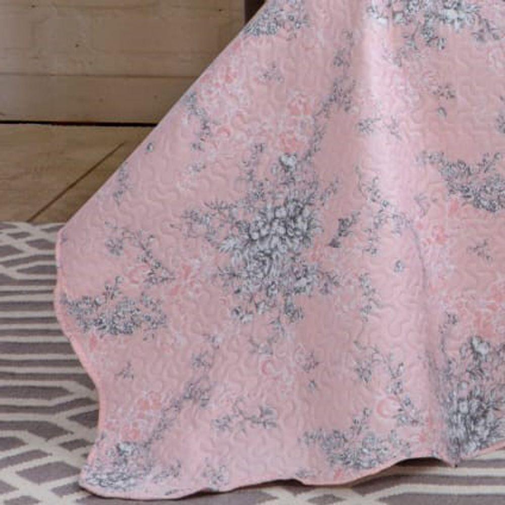 Kit Cobre Leito Colcha Mix Queen Estampado Dupla Face Floral 3 Peças - Grace - 100% Poliéster - 3