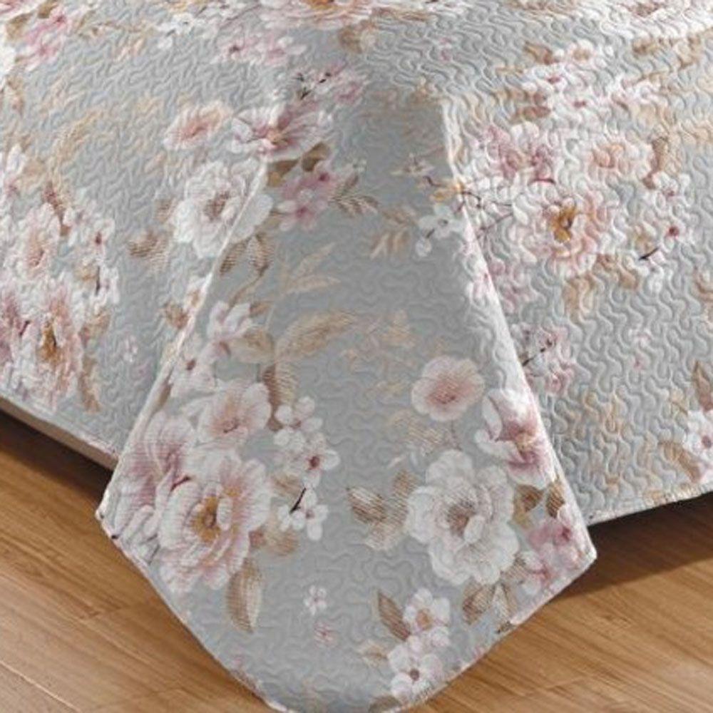 Kit Cobre Leito Colcha Mix Queen Estampado Dupla Face Floral 3 Peças - Marcela - 100% Poliéster - 3