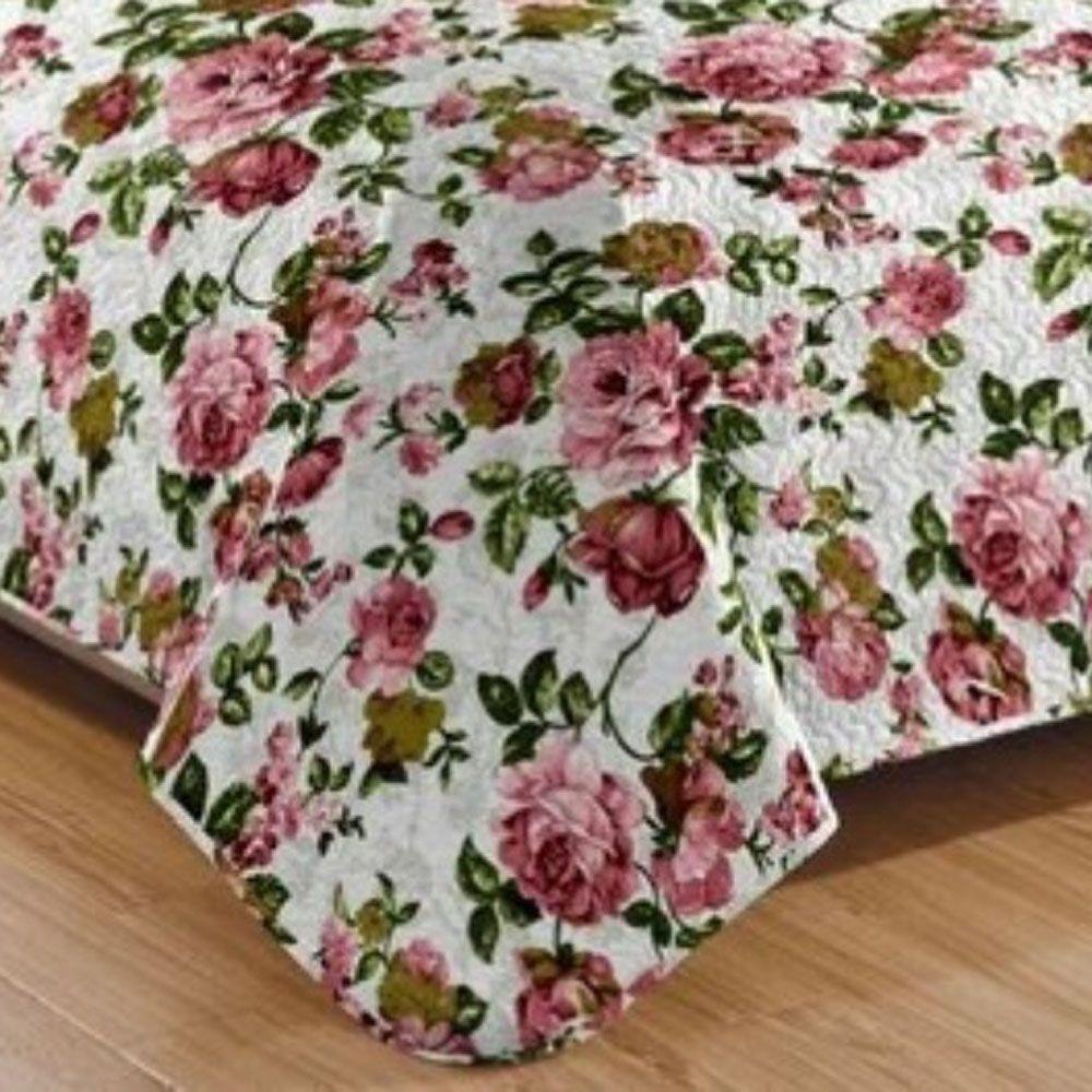 Kit Cobre Leito Colcha Mix Queen Estampado Dupla Face Floral 3 Peças - Helena - 3