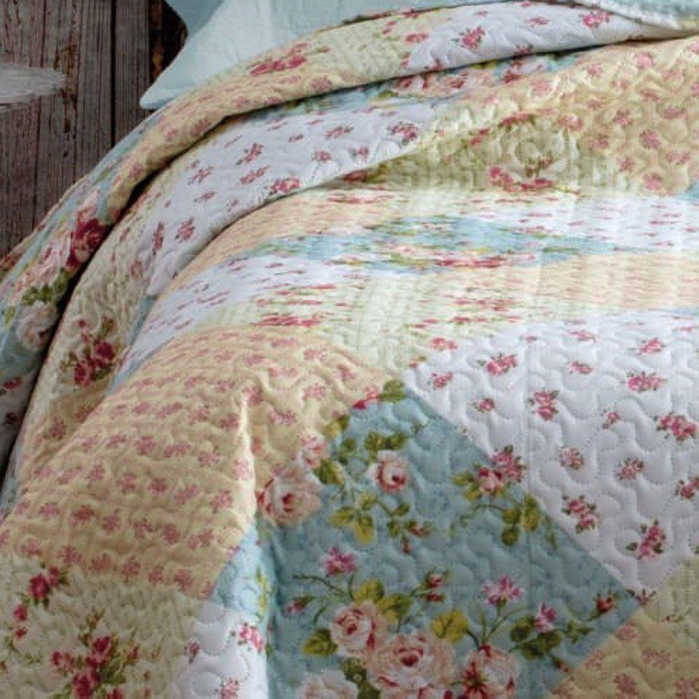 Kit Cobre Leito Colcha Mix Queen Estampado Dupla Face Floral 3 Peças - Mariana - 2