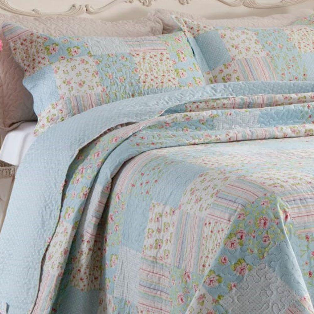 Kit Cobre Leito Colcha Mix Queen Estampado Dupla Face Floral 3 Peças - Karina - 2