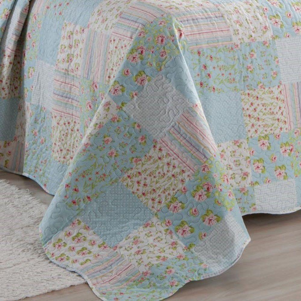 Kit Cobre Leito Colcha Mix Queen Estampado Dupla Face Floral 3 Peças - Karina - 3