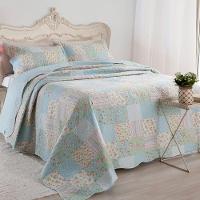 Kit Cobre Leito Colcha Mix Queen Estampado Dupla Face Floral 3 Peças - Karina - 1