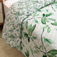 Kit Cobre Leito Colcha Casa Scarpa Classics Queen Dupla Face Percal 300 Fios Estampado 3 Peças - Flores Verde - 4