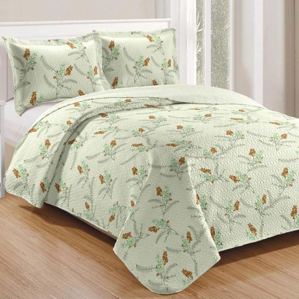 Kit Cobre Leito Colcha Mix Queen Estampado Dupla Face Floral 3 Peças - Isamara - 1