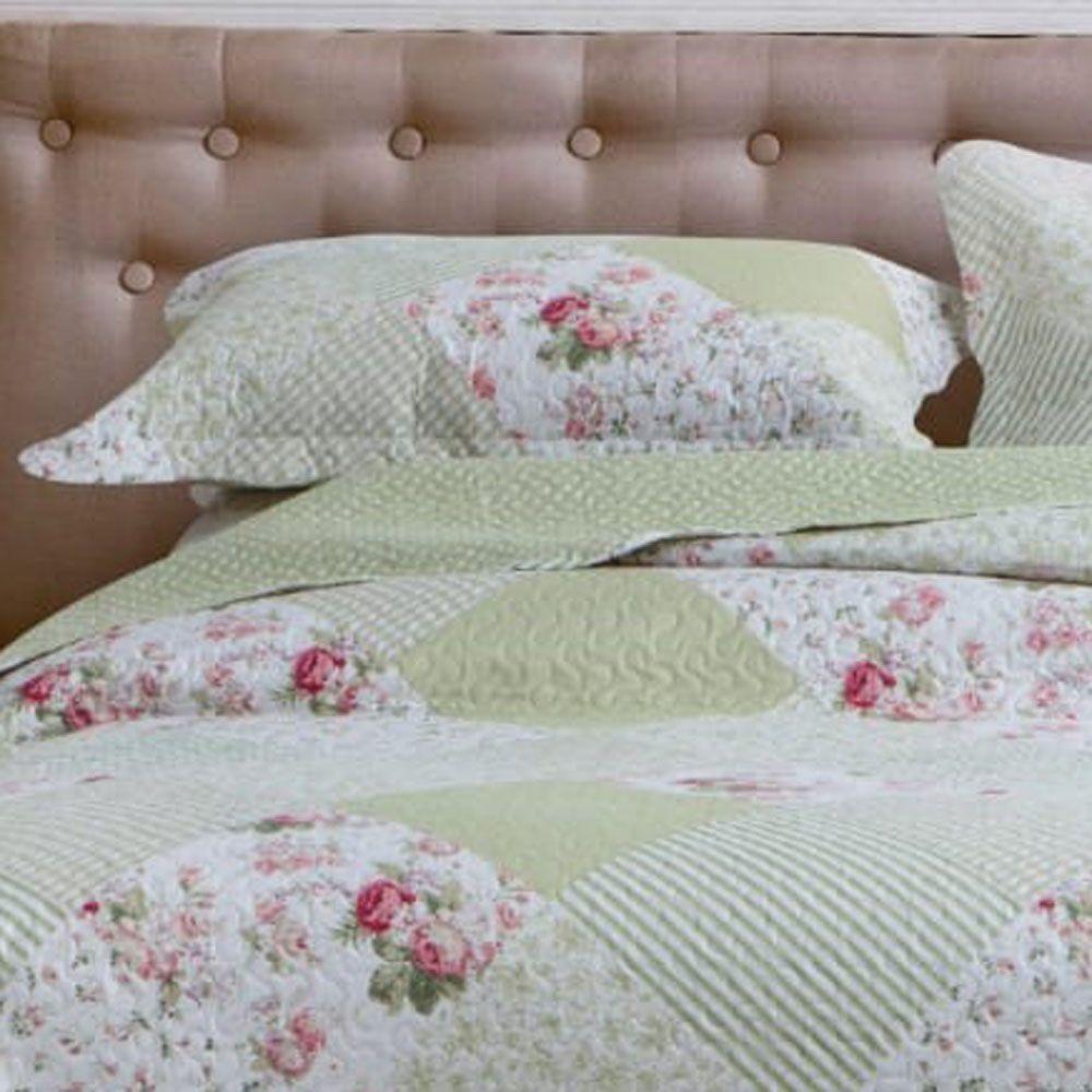 Kit Cobre Leito Colcha Mix Queen Estampado Dupla Face Floral 3 Peças - Naiara - 2