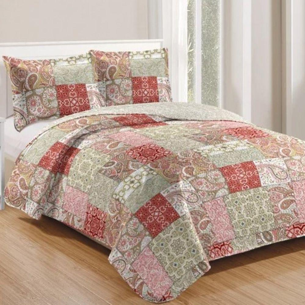 Kit Cobre Leito Colcha Mix Queen Estampado Dupla Face Floral 3 Peças - Lúcia - 1