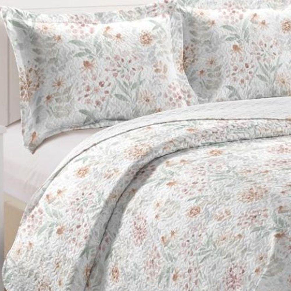 Kit Cobre Leito Colcha Mix Queen Estampado Dupla Face Floral 3 Peças - Joice - 2