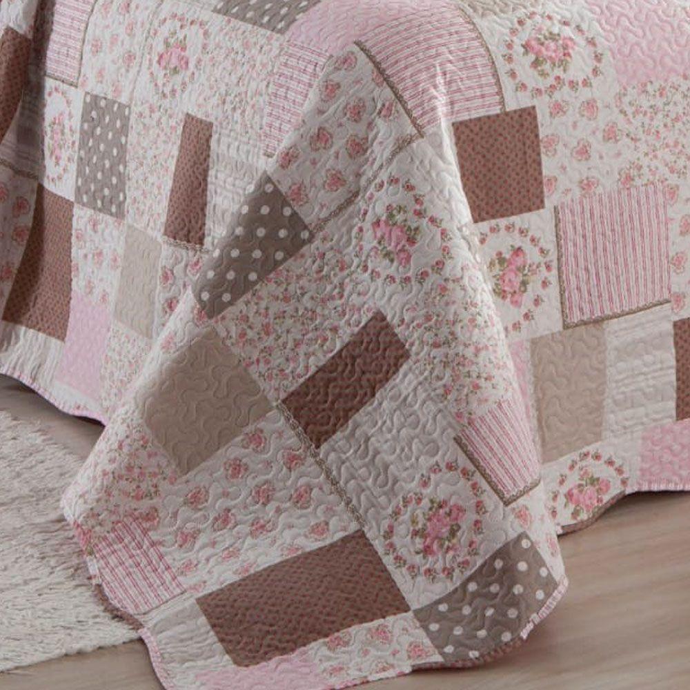 Kit Cobre Leito Colcha Mix Queen Estampado Dupla Face Floral 3 Peças - Mara - 3