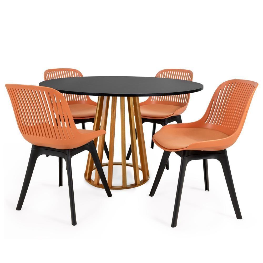 Conjunto Mesa De Jantar Redonda Talia Amadeirada Preta 120cm Com 4 Cadeiras Design Marcela - Marrom - 1