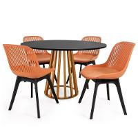 Conjunto Mesa De Jantar Redonda Talia Amadeirada Preta 120cm Com 4 Cadeiras Design Marcela - Marrom - 1