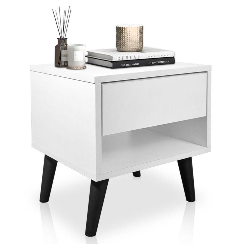 Mesa De Cabeceira 1 Gaveta 38 Cm Mdf Branco Pés Palito Mp - 1